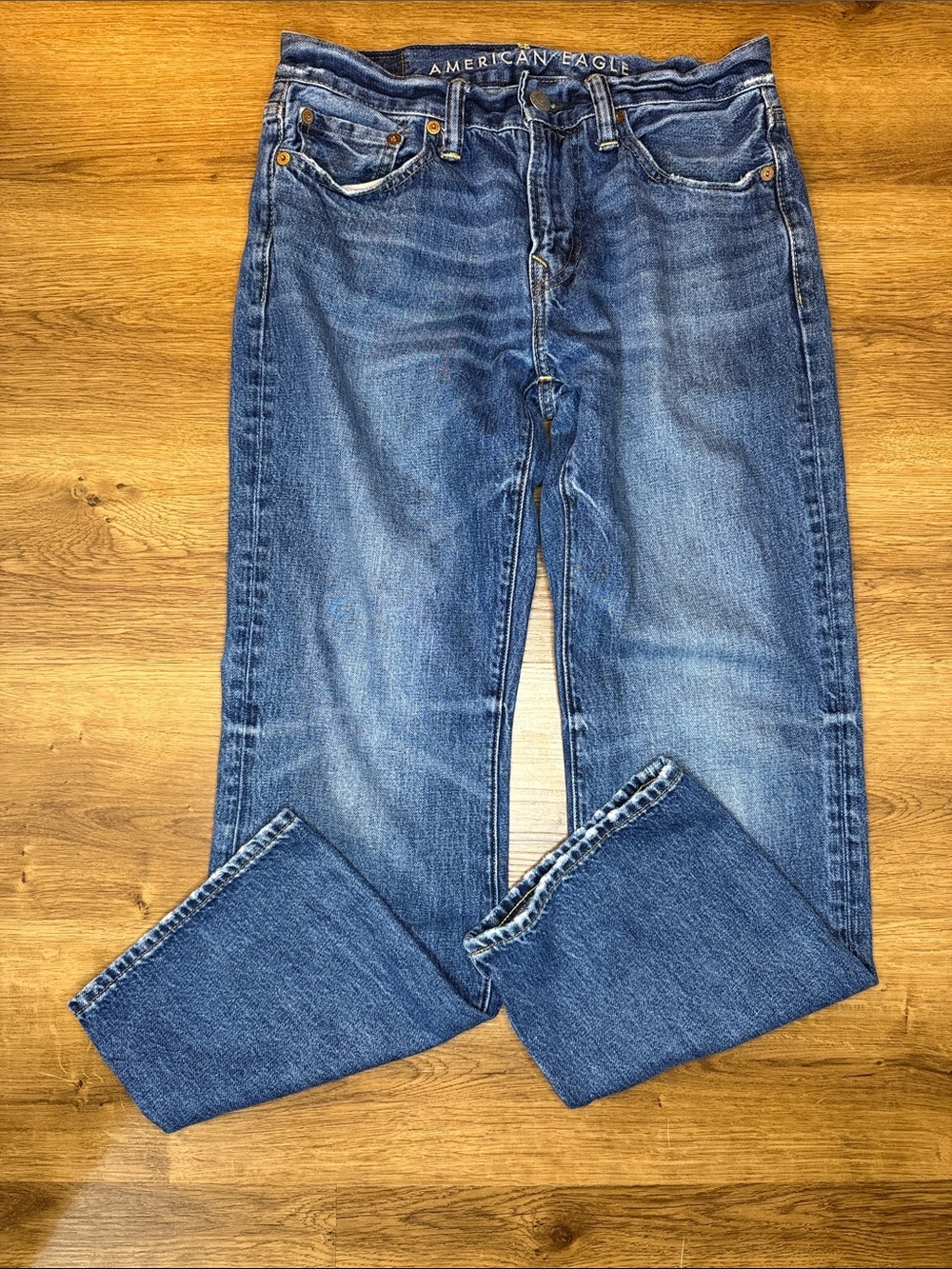 American Eagle Original Bootcut Jeans Faded Distressed Reg Wash Mens 29x30 READ